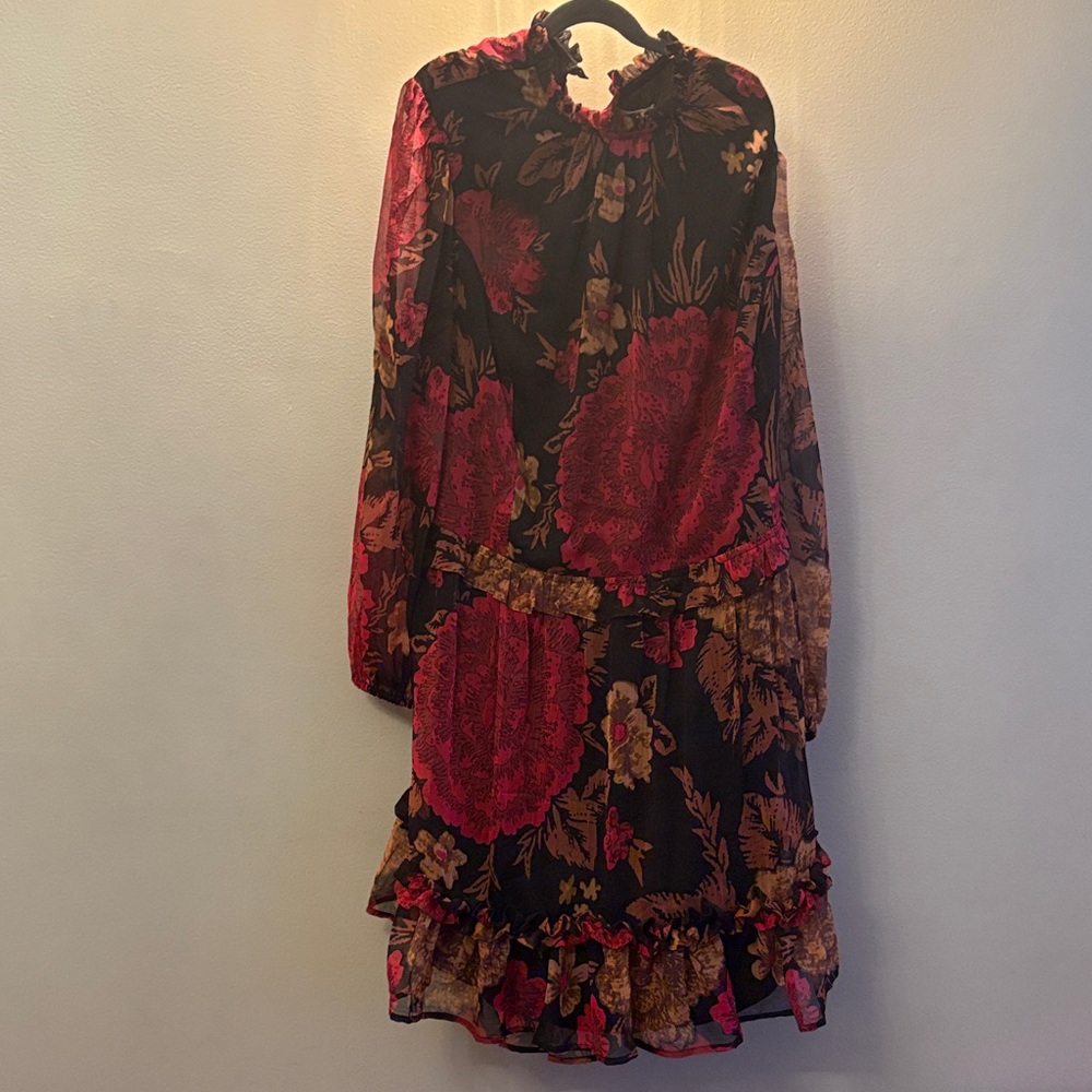 Anthropologie Black Dress with Red and Gold Floral